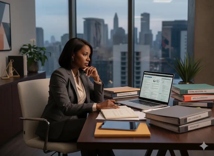 CEO avaliando propostas para contratar uma empresa de BPO.