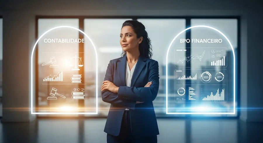 CEO escolhendo entre contabilidade e BPO Financeiro como soluções complementares.