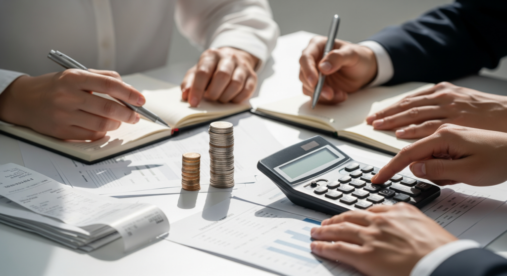 Mesa com cálculos e documentos de custos trabalhistas