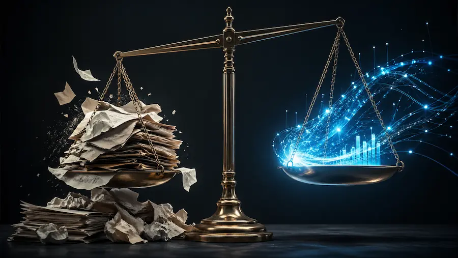 contraste entre planilha manual e dados financeiros automatizados em tempo real