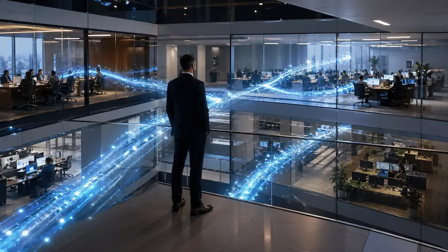 fluxo de dados conectando áreas da empresa em tempo real